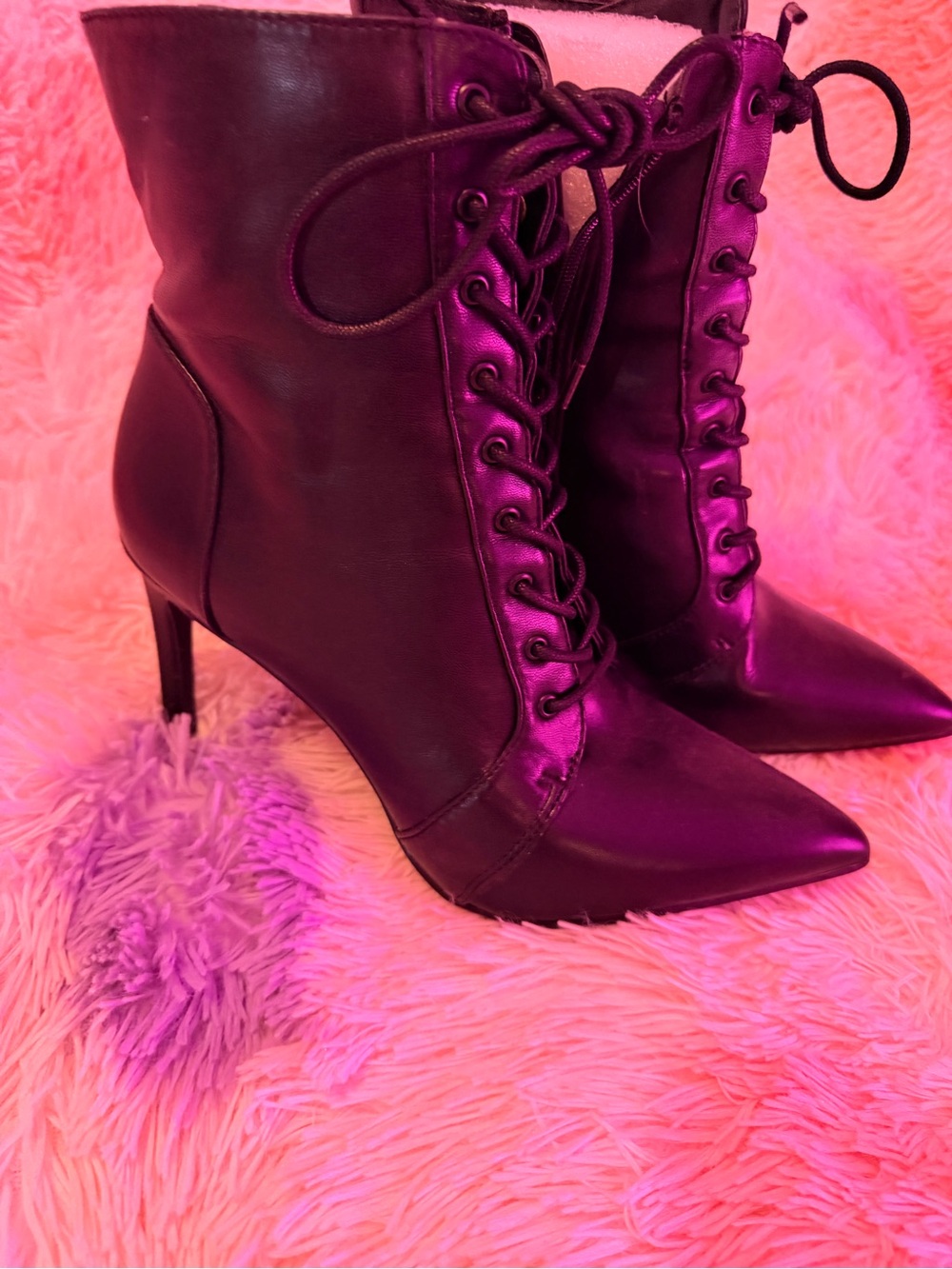 Bar III Black Lace-Up Pointed Toe Stiletto Ankle Boots